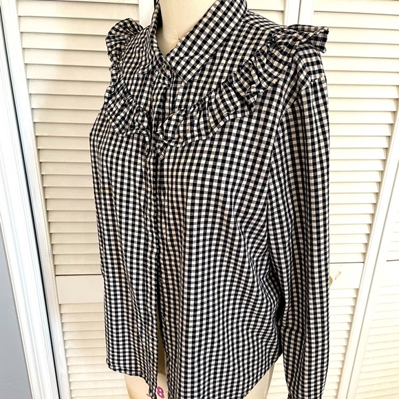 Buffalo plaid women’s blouse checkered long sleeve ruffle - Picture 4 of 4